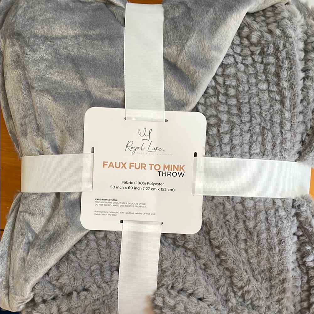 Gray Faux Fur to Mink Throw